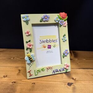 Russ Berrie Skribbles I Love My Nana Picture Frame 4x6 Floral Bee Hand painted
